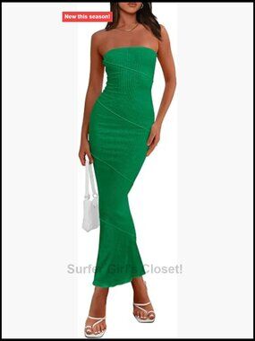 Strapless Bodycon Maxi Dress Sleeveless Ribbed Tube Y2K Fitted Summer
